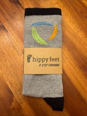 Hippy Feet Gray Crew Socks with Blue, Lime and Yellow Accents
